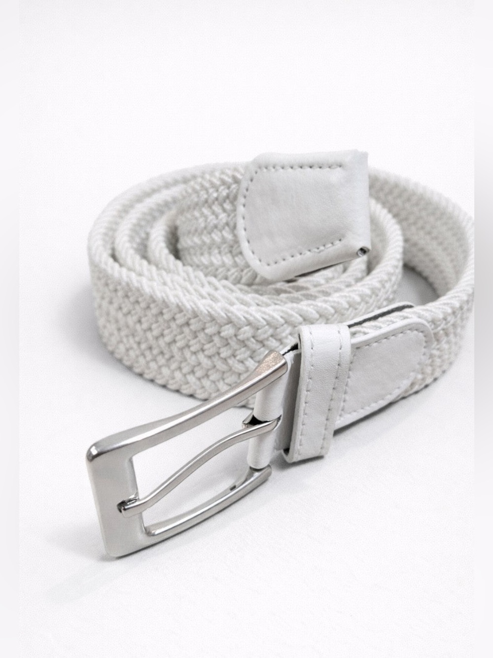 Men's Braided Elastic Canvas Belt - White - XL